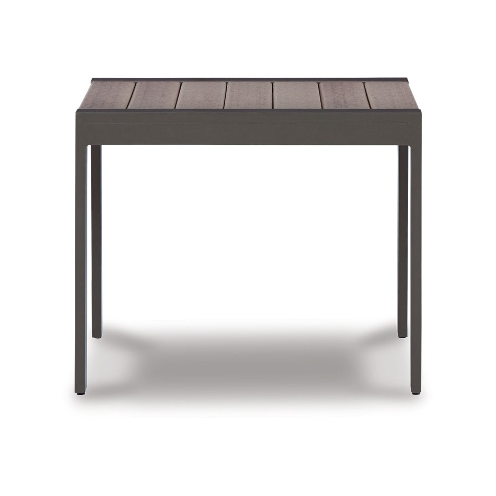 Neil 24 Inch Outdoor Side End Table, Slatted Top, Modern Gray, Brown By Casagear Home