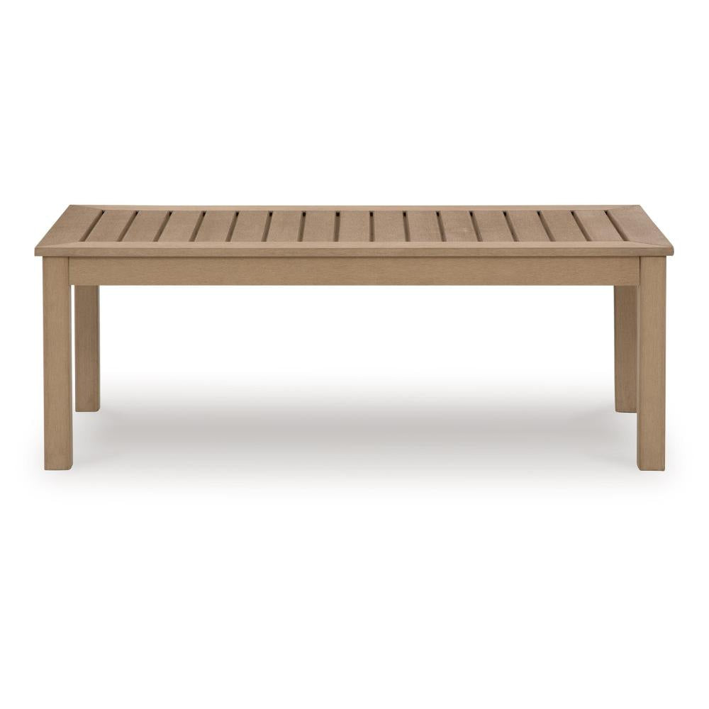 Ashley Karo 49 Inch Outdoor Coffee Table Slatted Natural Brown BM315970