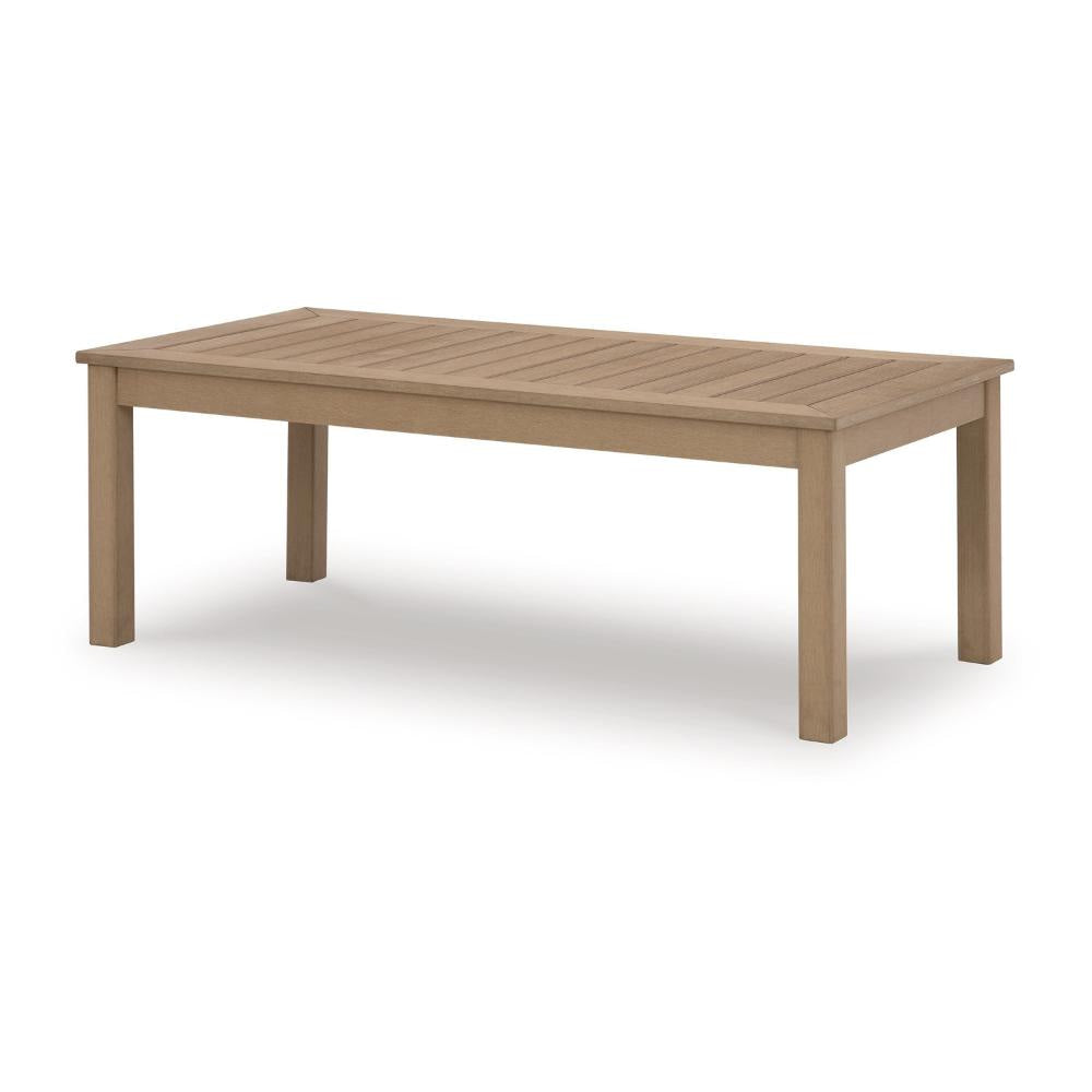 Ashley Karo 49 Inch Outdoor Coffee Table Slatted Natural Brown BM315970