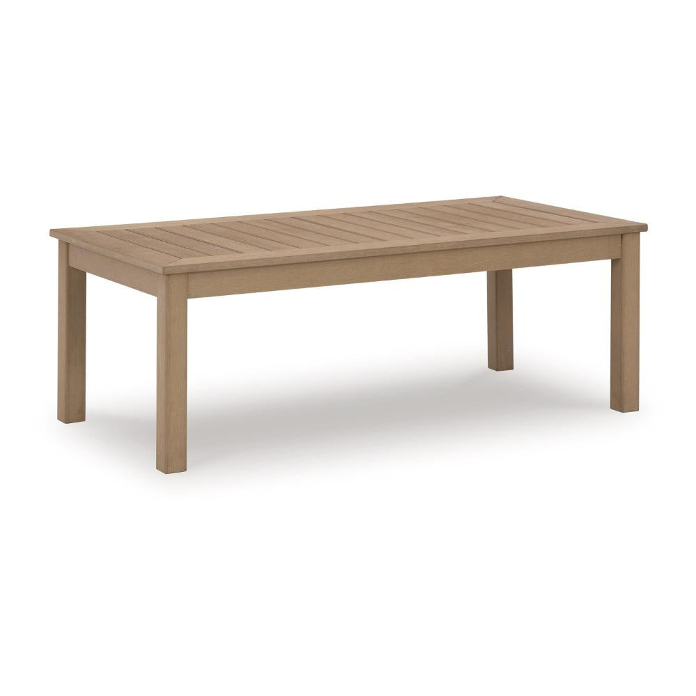 Ashley Karo 49 Inch Outdoor Coffee Table Slatted Natural Brown BM315970