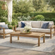 Ashley Karo 49 Inch Outdoor Coffee Table, Slatted, Natural Brown