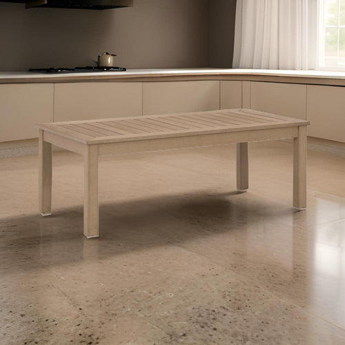 Ashley Karo 49 Inch Outdoor Coffee Table, Slatted, Natural Brown