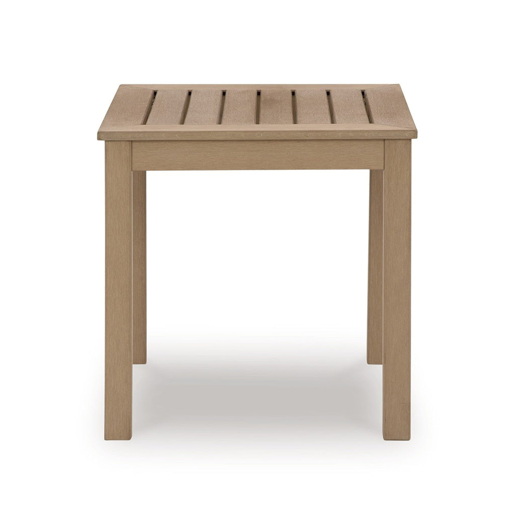 Karo 24 Inch Outdoor Side End Table Modern Slatted Top Natural Brown By Casagear Home BM315971