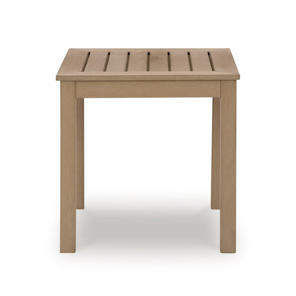 Karo 24 Inch Outdoor Side End Table, Modern Slatted Top, Natural Brown By Casagear Home