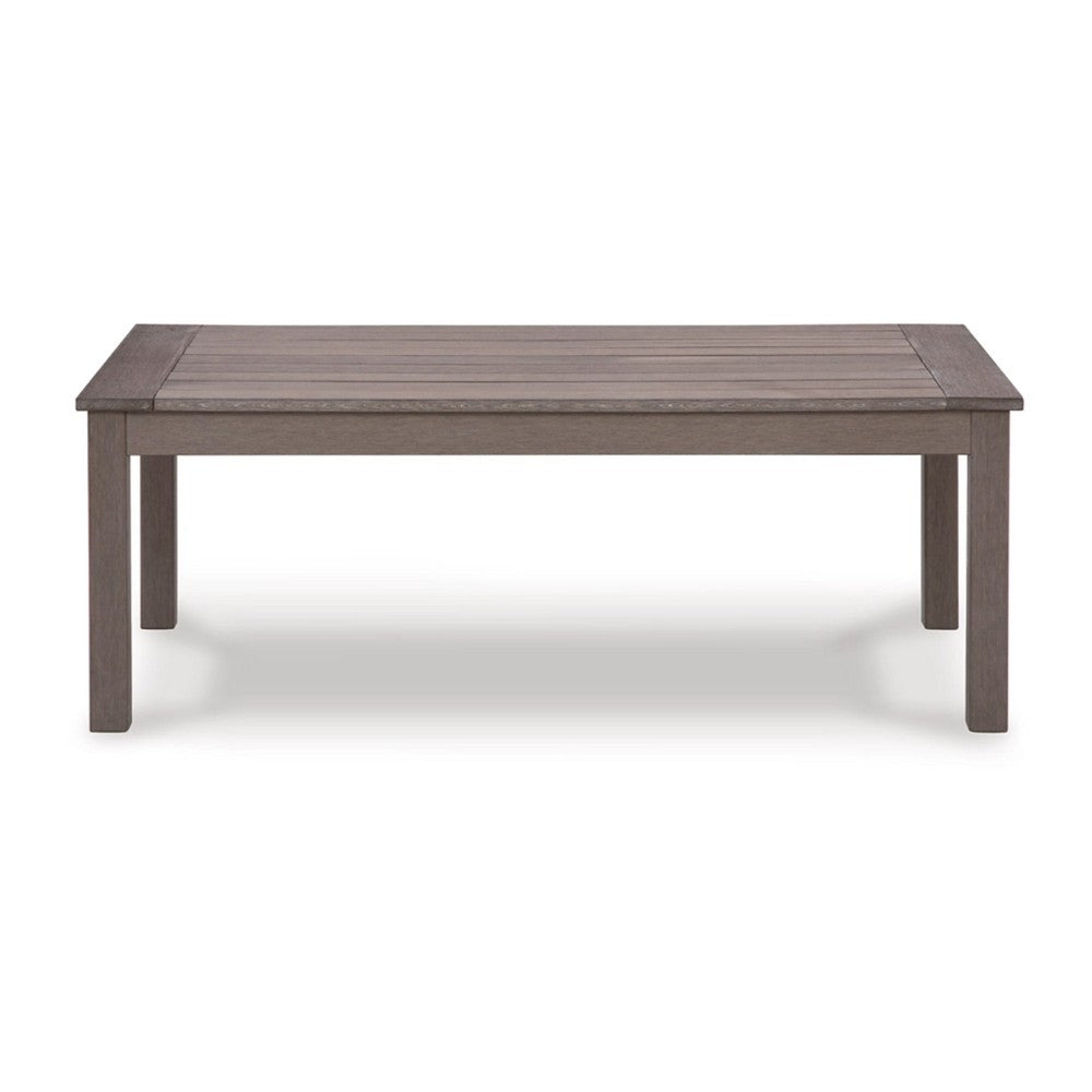 Ashley Karo 49 Inch Outdoor Coffee Table, Slatted Top, Modern Brown