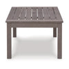 Ashley Karo 49 Inch Outdoor Coffee Table, Slatted Top, Modern Brown