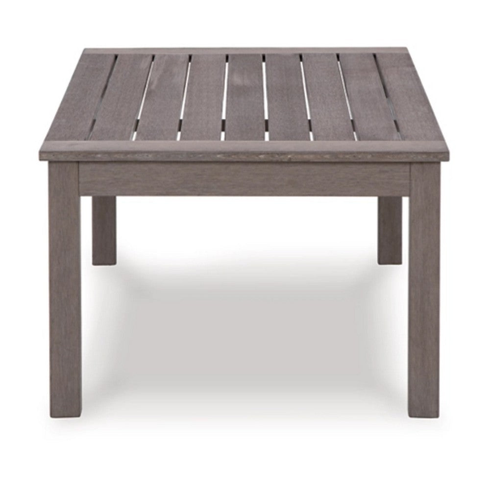 Ashley Karo 49 Inch Outdoor Coffee Table, Slatted Top, Modern Brown