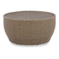 36 Inch Outdoor Coffee Table Curved Handwoven Resin Wicker Beige Finish By Casagear Home BM315974