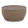 36 Inch Outdoor Coffee Table Curved Handwoven Resin Wicker Beige Finish By Casagear Home BM315974