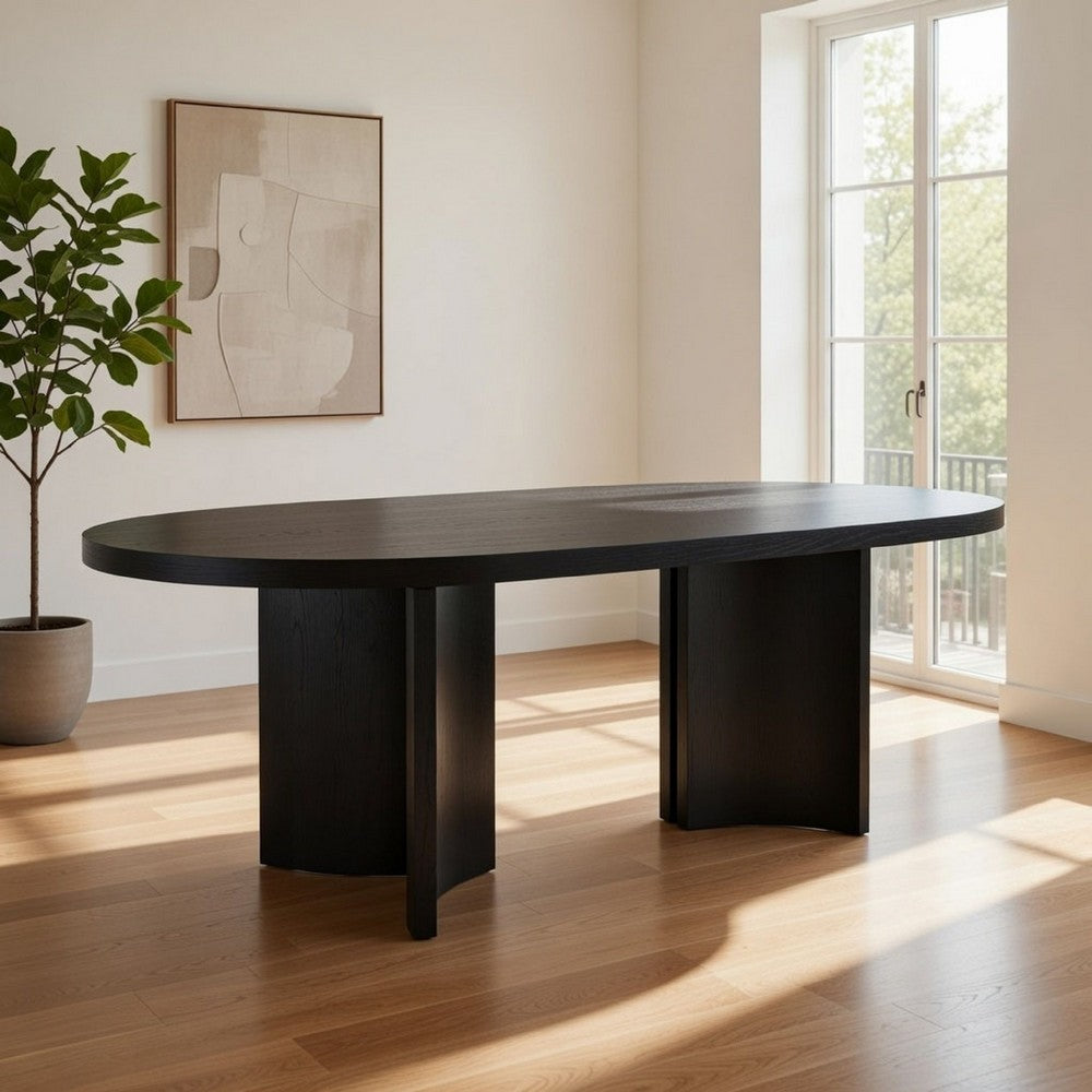 Ashley 86" Dining Table, Oval Top, Pedestal Base, Black Finish