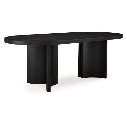 86 Inch Dining Table, Oval Top, Pedestal Base, Curved, Black Finish By Casagear Home