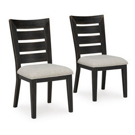Sili 24 Inch Dining Chair Set of 2, Cushioned, Ladder Back, Black, Gray By Casagear Home