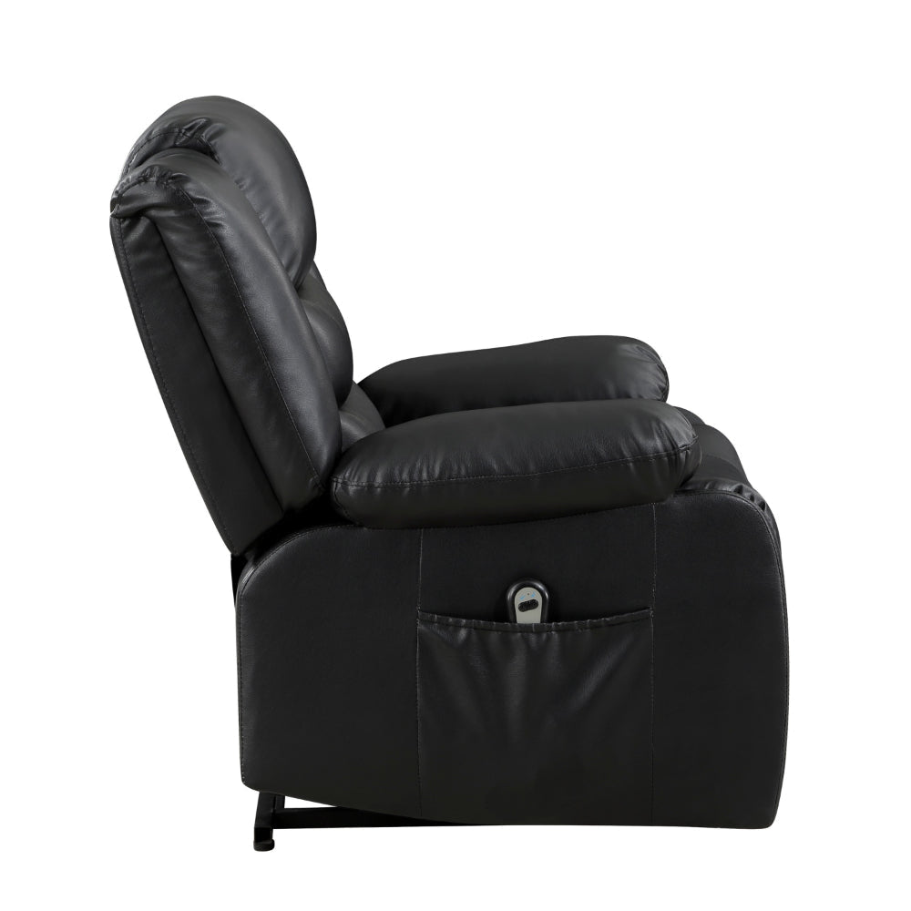 Carry 39 Inch Power Lift Recliner Chair Black Faux Leather Solid Wood By Casagear Home BM315997