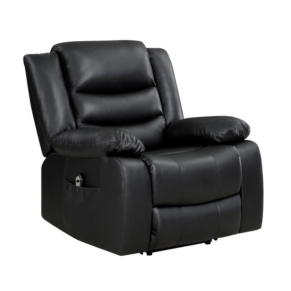 Carry 39 Inch Power Lift Recliner Chair Black Faux Leather Solid Wood By Casagear Home BM315997