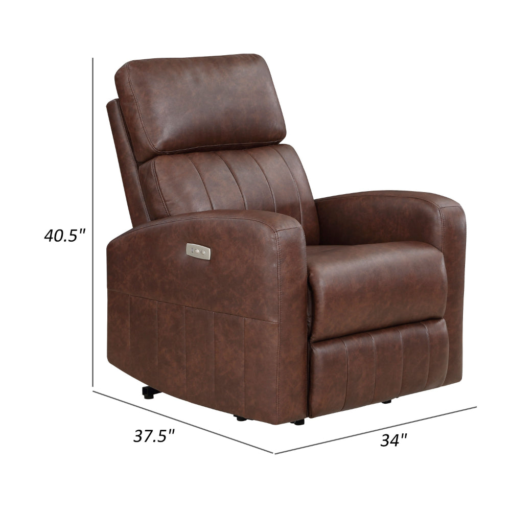 Eva 38 Inch Power Lift Recliner Chair, Brown Faux Leather, Solid Wood By Casagear Home