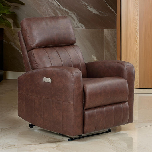 Eva 38 Inch Power Lift Recliner Chair, Brown Faux Leather, Solid Wood By Casagear Home