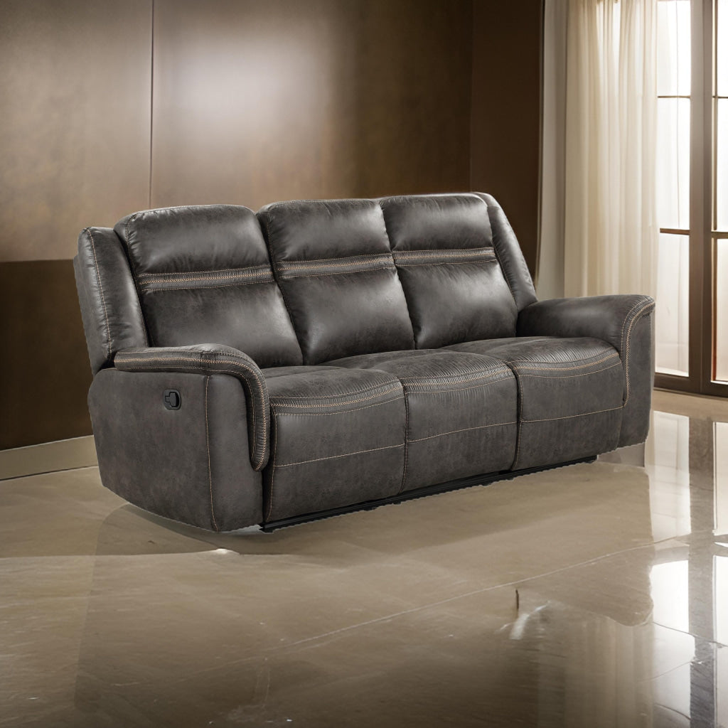 Flora 89 Inch Dual Manual Recliner Sofa, Drop Down Table, Brown Microfiber By Casagear Home