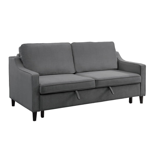 Katy 72 Inch Sleeper Sofa, Convertible Pull Out Bed, Solid Wood Gray Velvet By Casagear Home