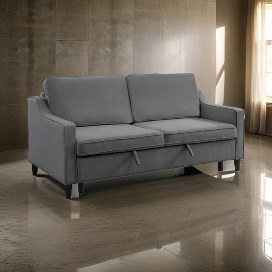 Katy 72 Inch Sleeper Sofa Convertible Pull Out Bed Solid Wood Gray Velvet By Casagear Home BM316003