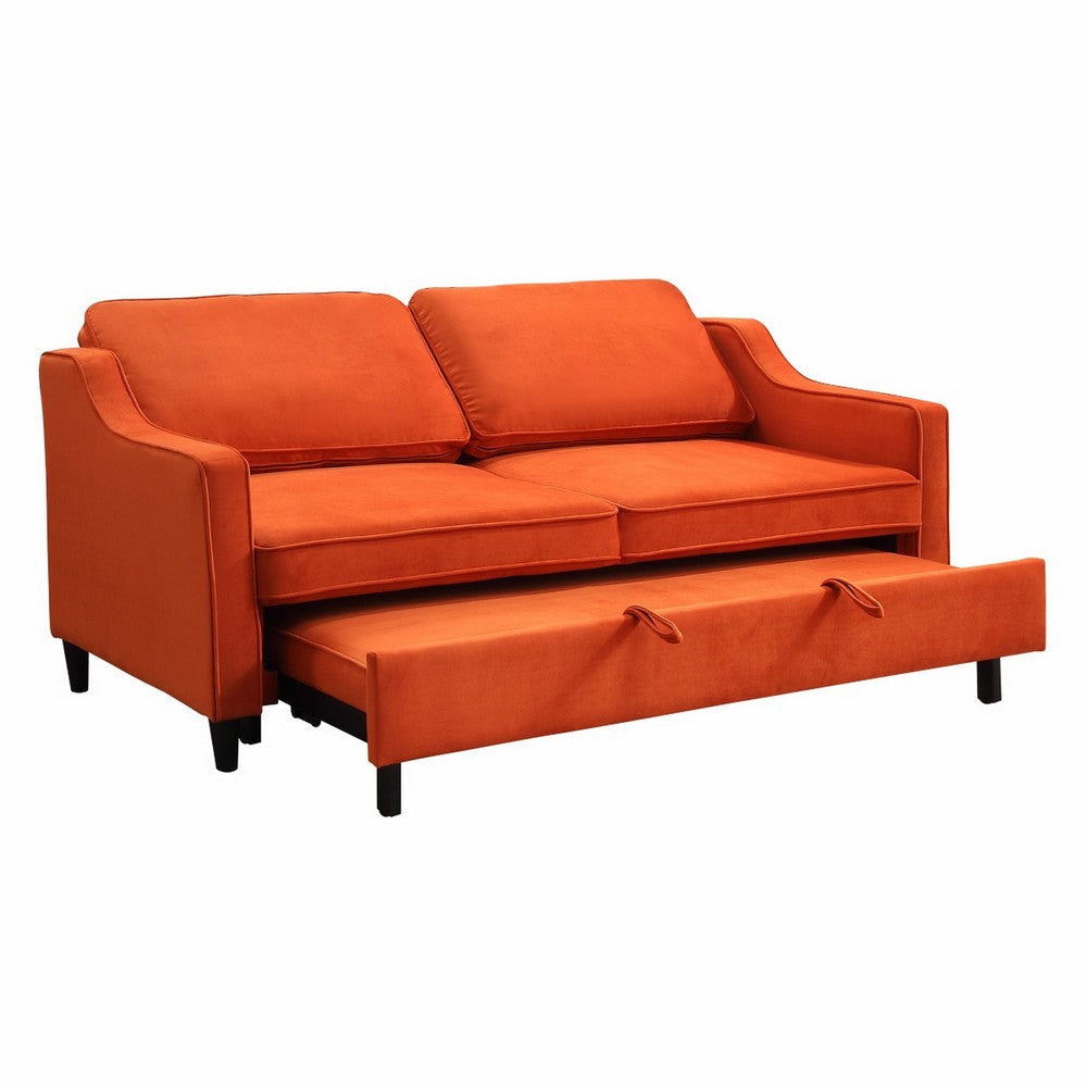 Katy 72 Inch Sleeper Sofa Convertible Pull Out Bed Wood Orange Velvet By Casagear Home BM316005