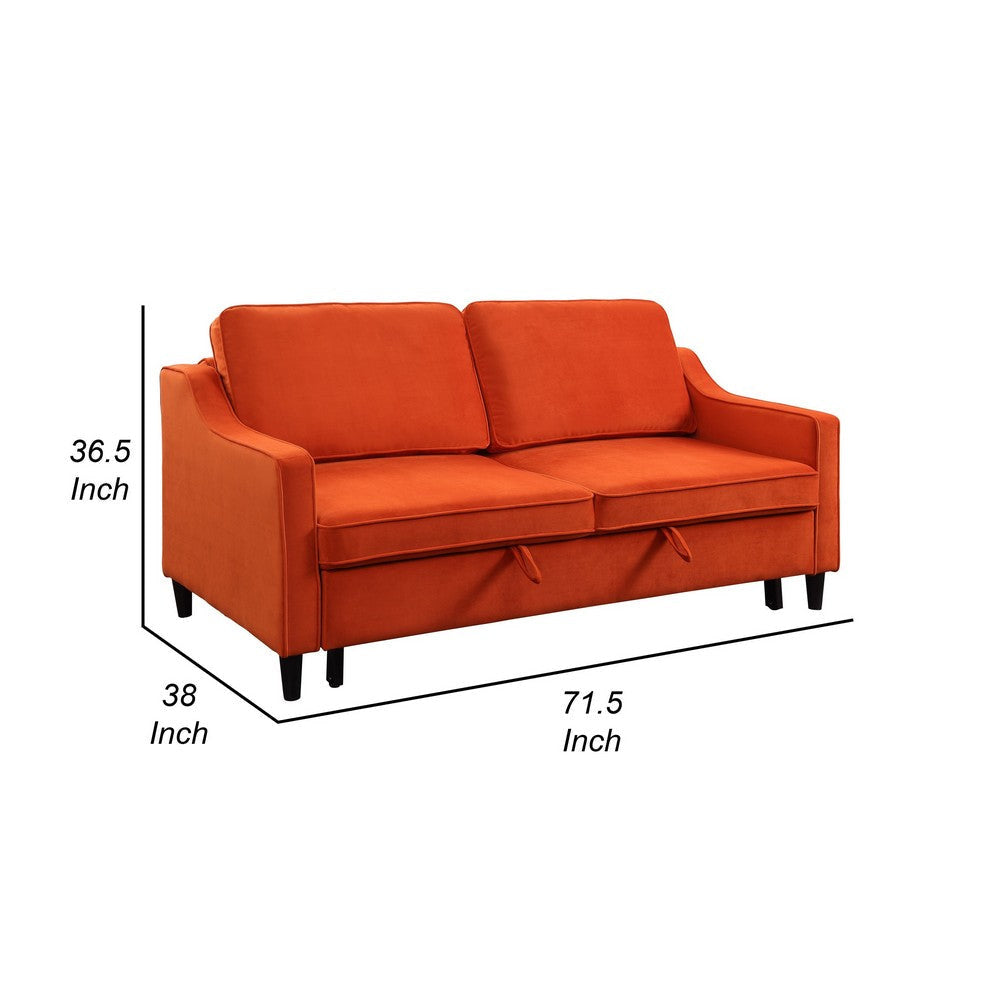 Katy 72 Inch Sleeper Sofa Convertible Pull Out Bed Wood Orange Velvet By Casagear Home BM316005