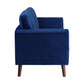 Brad 58 Inch Loveseat Blue Velvet Reversible Cushions Dark Brown Legs By Casagear Home BM316007