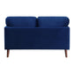 Brad 58 Inch Loveseat Blue Velvet Reversible Cushions Dark Brown Legs By Casagear Home BM316007