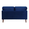 Brad 58 Inch Loveseat Blue Velvet Reversible Cushions Dark Brown Legs By Casagear Home BM316007