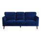 Bard 81 Inch Sofa Blue Velvet Reversible Cushions Dark Brown Solid Wood By Casagear Home BM316008