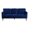 Bard 81 Inch Sofa Blue Velvet Reversible Cushions Dark Brown Solid Wood By Casagear Home