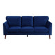 Bard 81 Inch Sofa Blue Velvet Reversible Cushions Dark Brown Solid Wood By Casagear Home