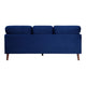 Bard 81 Inch Sofa Blue Velvet Reversible Cushions Dark Brown Solid Wood By Casagear Home