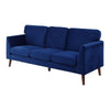 Bard 81 Inch Sofa Blue Velvet Reversible Cushions Dark Brown Solid Wood By Casagear Home