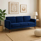 Bard 81 Inch Sofa, Blue Velvet, Reversible Cushions, Dark Brown Solid Wood By Casagear Home