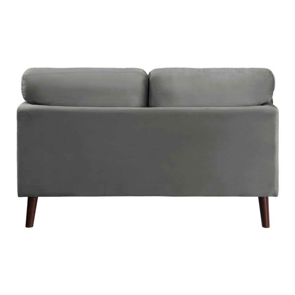 Brad 58 Inch Loveseat Gray Velvet Reversible Cushions Dark Brown Wood By Casagear Home BM316009