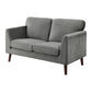 Brad 58 Inch Loveseat Gray Velvet Reversible Cushions Dark Brown Wood By Casagear Home BM316009