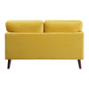 Brad 58 Inch Loveseat Yellow Velvet Reversible Cushions Dark Brown Wood By Casagear Home BM316011