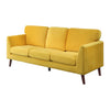 Bard 81 Inch Sofa Yellow Velvet Reversible Cushions Dark Brown Wood By Casagear Home BM316012