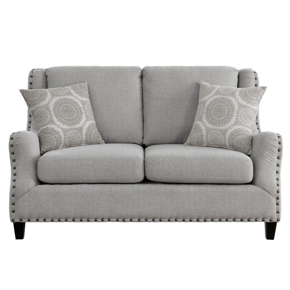 Mike 61 Inch Loveseat Gray Fabric 2 Pillows Reversible Cushions By Casagear Home BM316015