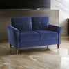 Sarah 57 Inch Loveseat Blue Velvet Stitch Tufting Reversible Cushions By Casagear Home BM316019