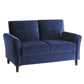 Sarah 57 Inch Loveseat, Blue Velvet, Stitch Tufting, Reversible Cushions By Casagear Home