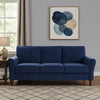 Sarah 80 Inch Sofa, Blue Velvet, Stitch Tufting, Reversible Cushions By Casagear Home
