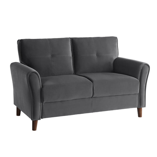 Sarah 57 Inch Loveseat, Gray Velvet, Stitch Tufting, Reversible Cushions By Casagear Home