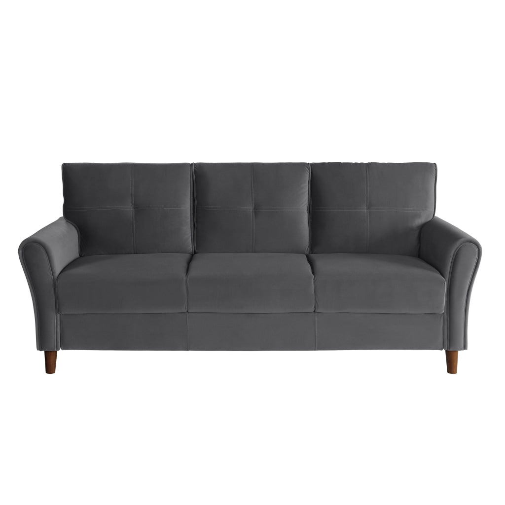 Sarah 80 Inch Sofa Gray Velvet Stitch Tufting Reversible Cushions By Casagear Home BM316022