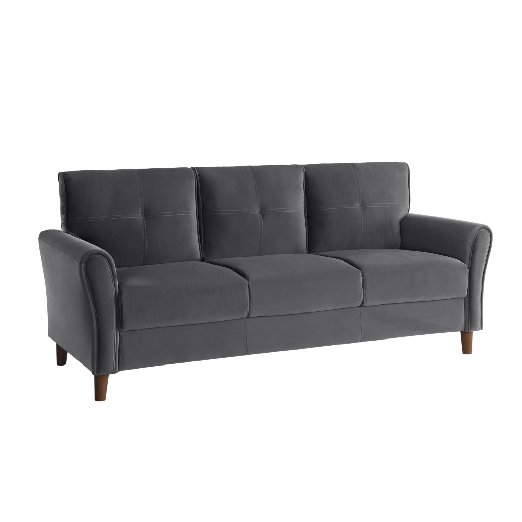 Sarah 80 Inch Sofa Gray Velvet Stitch Tufting Reversible Cushions By Casagear Home BM316022