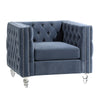 Gigi 34 Inch Accent Chair, Blue Velvet, Nailhead Trim, Reversible Cushions By Casagear Home