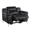 Dave 39 Inch Power Recliner Chair Black Faux and Real Leather Solid Wood By Casagear Home BM316029