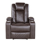 Alan 40 Inch Power Recliner Chair, Brown Faux Leather, USB, Cupholders By Casagear Home