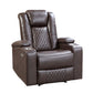 Alan 40 Inch Power Recliner Chair, Brown Faux Leather, USB, Cupholders By Casagear Home