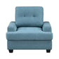 Stan 35 Inch Accent Chair, Blue Tufted Polyester, Soft Cushions, Solid Wood By Casagear Home